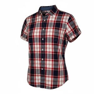 Express Men’s Fitted Plaid Button-Up Shirt – Short Sleeve – Size L (16–16½)